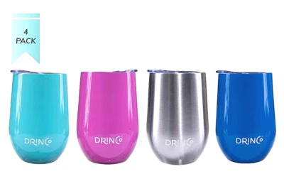 Paquete de 4 vasos de vino aislados de acero inoxidable de 12 oz con tapas vasos sin tallo Foto 1 de 4