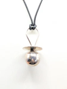 Sterling Silver Pacifier Pendant Black Cord Necklace - Picture 1 of 11