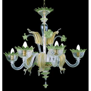Muranese chendelier 6 lights crystal green gold - Picture 1 of 1