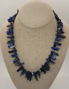 Blue Sodalite Spike Chip Beaded Stone Necklace 20 in - Picture 1 of 5