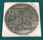 Vintage  Giant Industries Marble Base Paperweight With Oil Refinery Doubloon