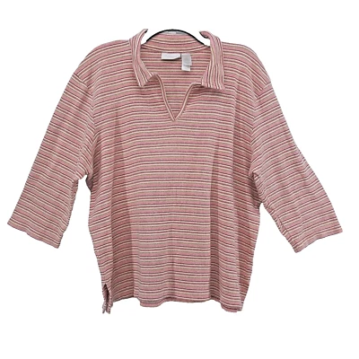 Liz Claiborne Woman Size 2 Womens Pink Striped 3/4 Sleeve Knit Blouse - Image 1 of 4