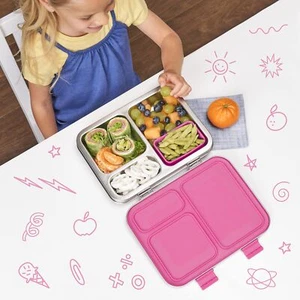 Kids Stainless Steel Lunch Box Leak Resistant 3 Compartment Bento BPA Free Dishw - Picture 1 of 6