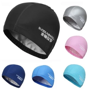 Swimming Cap Elastic Waterproof PU Fabric Protect Ears Long Hair Sports Swim hat - Picture 1 of 15