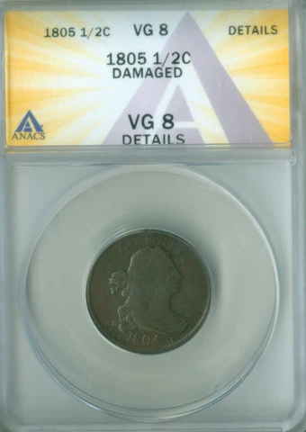 1805 Draped Bust Half Cent  ANACS VG-8 DETAILS FREE S/H (2127129) Cover