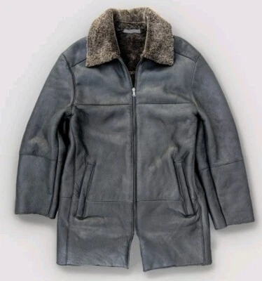 Classic Mens Andrew Marc Sheepskin Leather Shearling Car Coat Brown M Warm - Image 1 of 4