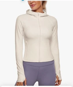 Sudadera con Capucha Recortada Crz Yoga Cremallera Talla Grande/12 Color Beige - Imagen 1 de 5