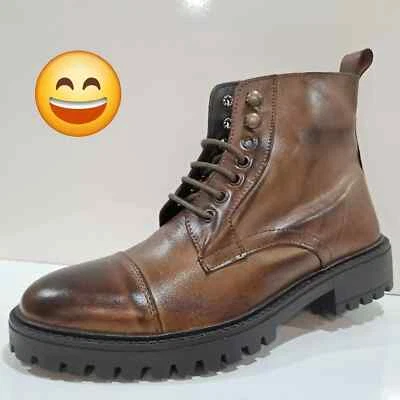 STIVALI UOMO pelle chelsea anfibi militari MARRONE classico ITALIA VF