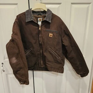 Vintage Carhartt J97 DKB Flannel Lined Canvas Detroit Jacket XL Faded Brown Coat - Picture 1 of 17