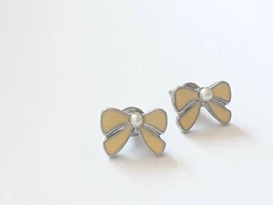 Fashionable Yellow Earrings Studs Bow With Pearl Jewelry For Women Girl Kid Baby - Picture 1 of 12