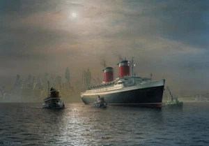 SS United States Ocean Liner Robert Lloyd Gemälde Kunstdruck - 14" Bild - Bild 1 von 1