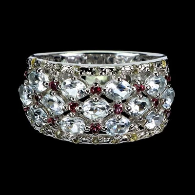 Anillo de plata de ley 925 ovalado aguamarina rodolita zafiro piedras preciosas joyería 9,5 Foto 1 de 4