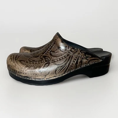 DANSKO Chocolate Brown Floral Embossed Backless Clogs Mules US 9.5-10 EU 40 - Image 1 of 4