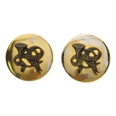Pendientes HERMES Oro Vintage Cuerno de Búfalo Motivo Trompeta Usados Foto 1 de 4