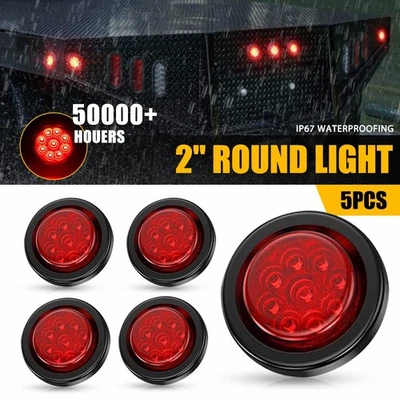5x 2" Inch Amber LED 9 Round Truck Trailer Side Marker Clearance Light w/Grommet Foto 1 de 4