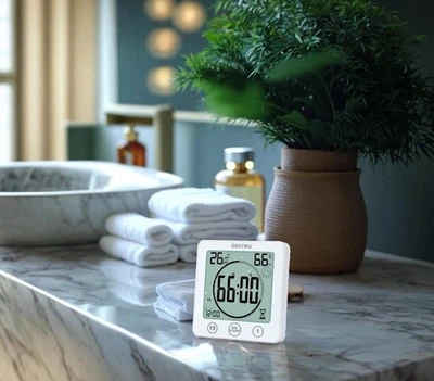 Digital Alarm Clock Timer Bathroom Shower Waterproof Temperature Humidity Meter - Image 1 of 4