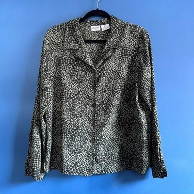 Blusa vintage años 90 para mujer talla 12 Petite Liz Baker estampado de serpiente verde animal Foto 1 de 4