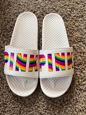 НОВЫЙ VICTORIA'S SECRET РОЗОВЫЙ RAINBOW ГОРКИ САНДАЛИИ БОЛЬШОЙ США 9-10 - Изображение 1 из 4