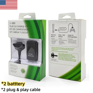 2 Rechargeable Battery Pack Charger Cable Dock for Xbox 360 Wireless Controller - Picture 1 of 11