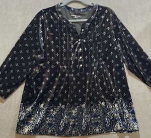 Croft & Barrow Damen XL Stretch Samt Tunika Top Biesen Henley Paisley Bordüre - Bild 1 von 14