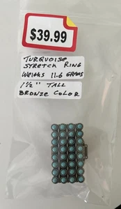 FASHION JEWELRY....COPPER COLOR STRETCH RING.. .32- ROUND 3 MM TURQUOISE STONES - Picture 1 of 12