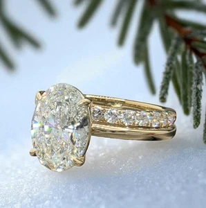 Anillo de diamantes ovalados cultivados en laboratorio de 3,50 quilates E VS1 con banda de diamantes certificado IGI - Imagen 1 de 7