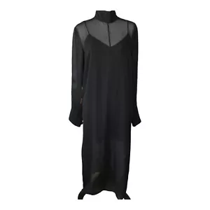 H&M Long Sleeve High Neck Sheer Chiffon Maxi Dress Black Flowy Lightweight NWT S - Picture 1 of 11