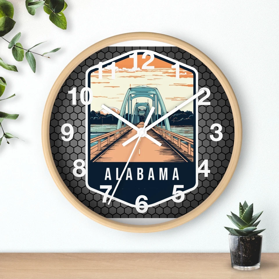  State Of Alabama Skyline Art Wall Clock With an All Wood 3D Frame Time Piece - Image 1 of 1