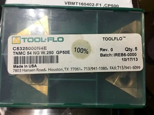 TOOLFLO CARBIDE INSERTS TNMC 54 NG.250 GP50E BOX OF 5PCS - Picture 1 of 1