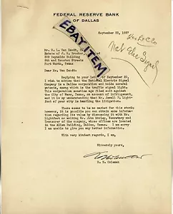 1937 LETTERHEAD R. B. Coleman FEDERAL RESERVE BANK of DALLAS TEXAS traffic light - Picture 1 of 1