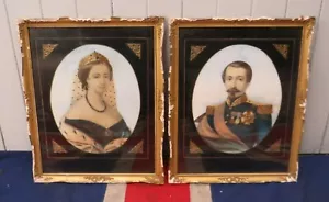 DUE ANTICHI QUADRI CON CORNICE IMPERO FRANCESE NAPOLEONE 111 FRANCIA EUGENIA MONTIJO - Foto 1 di 9