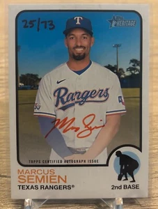2022 Topps Heritage Marcus Semien Real One Red Ink Auto #'d /73 Rangers - Picture 1 of 3