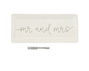 Mud Pie Mr. And Mrs. Wedding Hostess Serving Tray With Knife - Picture 1 of 4