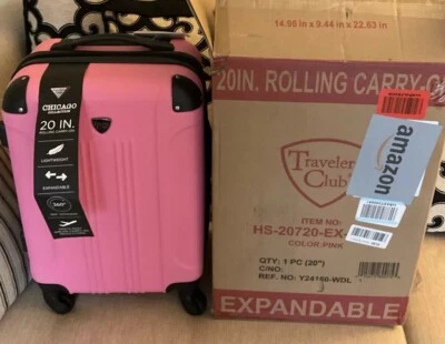 Travelers Club Chicago 20"Hard-Side Spinner Rolling Carryon  Luggage Pink New - Image 1 of 4