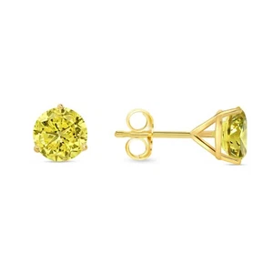 2.25 Ct Round Canary Created Diamond Earrings Real 14K Yellow Gold Martini Push - Picture 1 of 3