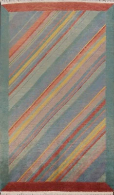 Alfombra oriental nepalí moderna geométrica tinte vegetal lana anudada a mano 5x8 Foto 1 de 4