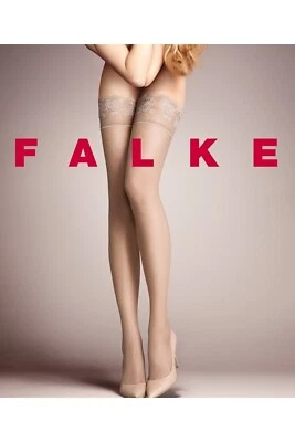 FALKE JEWEL Micro Net Floral Lace Stay-Up Hold-Up  Stockings in Light Sand Sz: M - Image 1 of 4