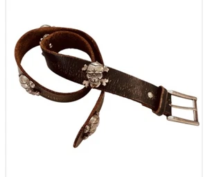 Bill Adler design skull brown leather beltmen's size 32 - Picture 1 of 9