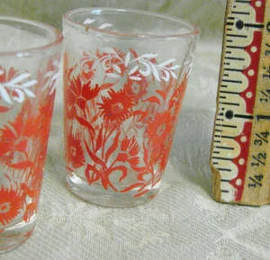 Vintage 60s Shot Glasses LOT 2 France Floral  Red White Barware VGC - Picture 1 of 3