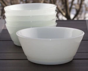 Vintage Fire-King Milk Glass Dessert Bowls Set Of 5 Anchor Hocking White Opaque - Picture 1 of 8