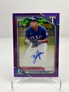 2024 BOWMAN YOLFRAN CASTILLO 141/250 PURPLE REFRACTOR AUTO CPA-YC RANGERS - Picture 1 of 2