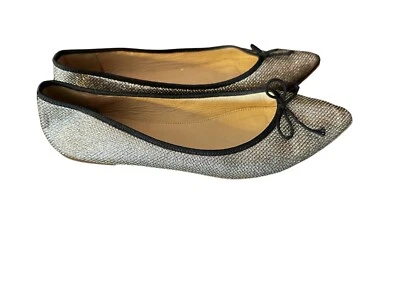 Zapato plano J Crew para mujer Kiki plateado metálico brillo ballet punta en punta talla 8,5 Foto 1 de 4