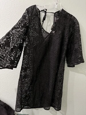 TOPSHOP SEXY VESTIDO DE FIESTA DE VERANO DE ENCAJE NEGRO TRANSPARENTE CLUB COACHELLA S NUEVO CON ETIQUETAS Foto 1 de 4