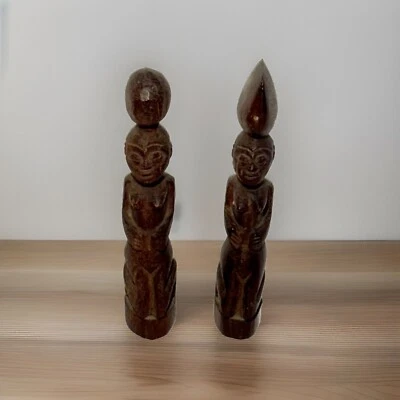 Primitive Handcarved African Women Carrying Supplies On Head 7.5”H (J) - Image 1 of 4