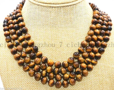 Beautiful 4 Rows 6/8/10mm Natural Tiger's Eye Round Beads Necklace 17-20" AAA - Image 1 of 3