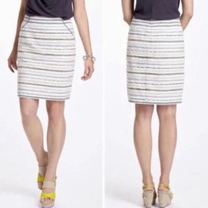 Anthropologie TABITHA Sailing Lace Pencil Skirt Striped Crochet Lace Scallops 6 - Picture 1 of 16