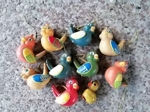 Alter DDR Osterschmuck 9x Plastevögel 5x5,5cm 1xHolzvogel 4x2,5cm mit Aufhängung - Bild 1 von 2