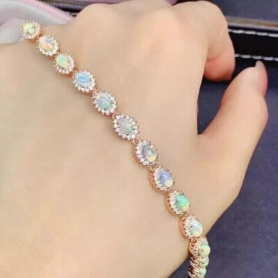 9.00 Ct Oval Cut Simulated Fire Opal Halo Tennis Bracelet 14K Yellow Gold Plated - Image 1 of 4