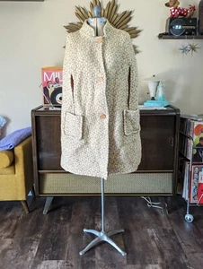 Vintage Wool Cape Jacket With Tan & Cream Check Pattern Mock Turtle Neck Capelet - Picture 1 of 12