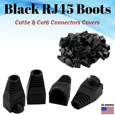 Cat5e Cat5 Cat6 RJ45 Boot End Cap Black Connector Modular Head Plug Cable Lot - Image 1 of 4